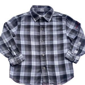 Calvin Klein Boys Long Sleeve Gray Plaid Button Down Shirt